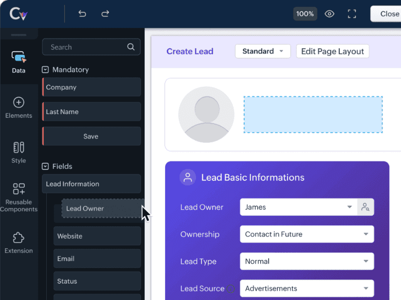 La Fonctionnalite Canvas Disponible Pour Le Mode Affichage Dans Zoho Crm 2