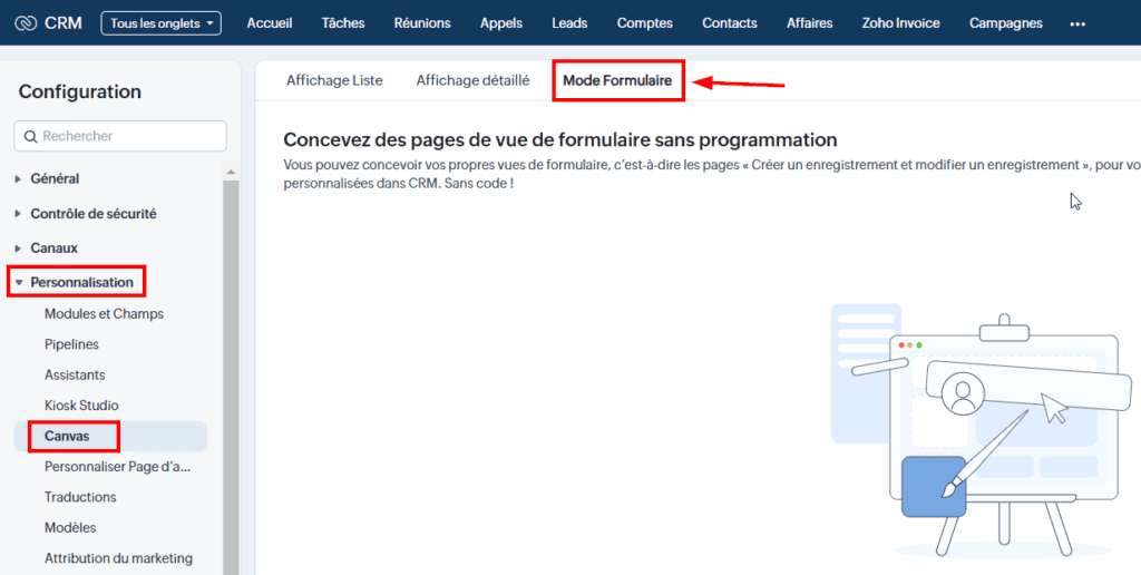 La Fonctionnalite Canvas Disponible Pour Le Mode Affichage Dans Zoho Crm 3